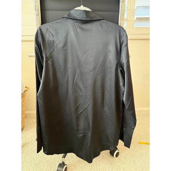 Black Party or Work Blouse by Rhone, Satin Button-Up – Size Medium - Picture 5 of 5